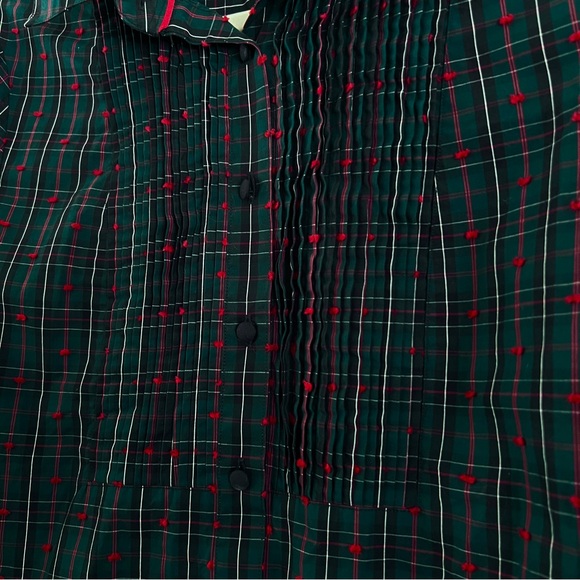 Vintage Brooks Brothers green black red tartan plaid button down tuxedo shirt - Picture 4 of 13